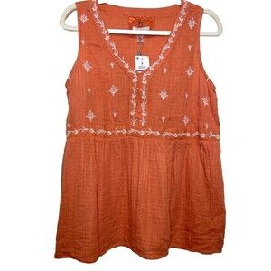 Cupio Babydoll Top Women’s Small‎ Embroidered Boho Cottage Lightweight V-neck